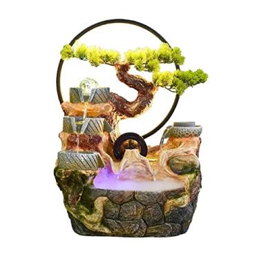 Imagem de Fonte de mesa para relaxamento interno fonte de mesa cascata com bomba automática meditação zen interior cachoeira característica bonsai artificial decoração para casa, escritório, quarto, mesa, fonte