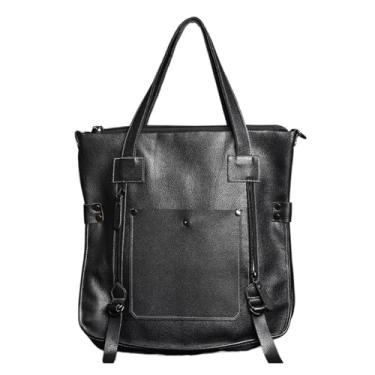 Imagem de Bolsa de couro genuíno para homens casual tote masculino luxo simples moda bolsa de ombro saco de compras(Black)