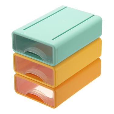 Imagem de PATIKIL Organizador de mesa com gavetas, armazenamento empilhável, organização de mesa com compartimentos para escritório, maquiagem, lápis, fita, borrachas, 3 peças, laranja/amarelo/verde