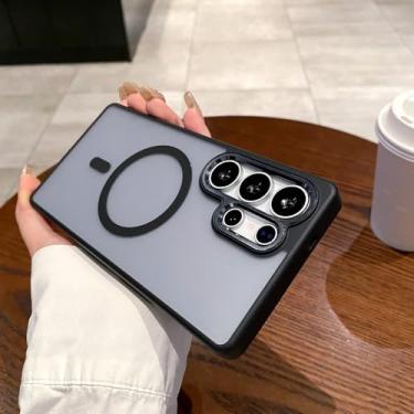 Imagem de Capa de luxo fina e fosca transparente para Samsung Galaxy S25Ultra S24 Ultra S24 S25 Plus Silicone Soft Frame Capa magnética, preta, para Galaxy S25 Ultra