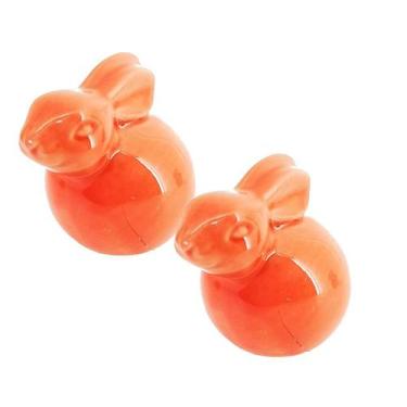 Imagem de Mini Coelho Decorativo Vermelho de Porcelana 3cm - Aliança, 2 Unidades