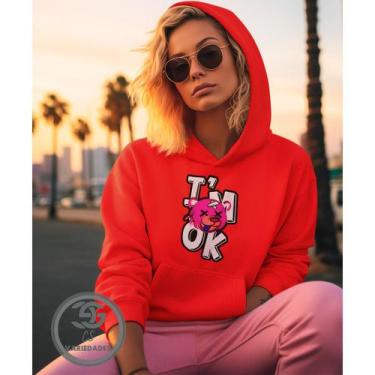 Imagem de Moletom Feminino I'M ok, Está tudo bem Blusão casaco feminino com bols