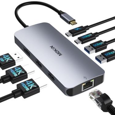 Imagem de Estação de ancoragem para 3 monitores, estação de ancoragem USB C 8 em 1 Dual HDMI, tela tripla 4K com 2 HDMI e 1 Displayport, Ethernet de 1 Gbps, carregamento PD de 100 W, 3 portas USB 3.0 para HP