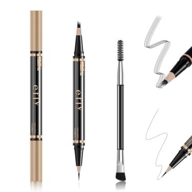Imagem de Lápis de sobrancelha para mulheres, microblading caneta de sobrancelha mágica 2 em 1 de ponta dupla com ponta de pincel 3D e precisa cria sobrancelhas naturais semelhantes a cabelos, dura o dia todo