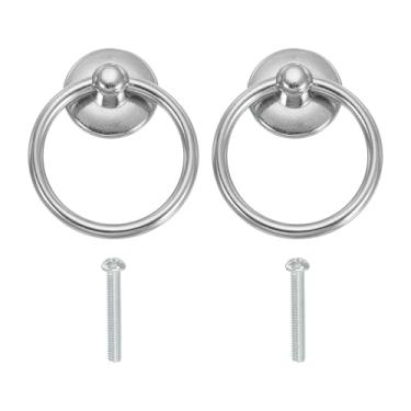 Imagem de PATIKIL Puxador de anel de furo único 2,13 x 1,73, 2 peças de alças de gaveta com parafusos para armário caixa de madeira guarda-roupa armário cômoda móveis ferragens, prata brilhante