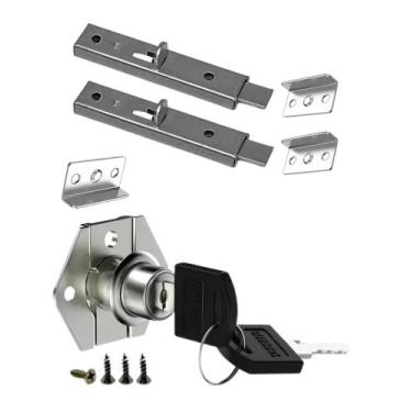 Imagem de Kit Fechadura 22mm Com Trinco Armário 2 Portas Guarda Roupa - soprano