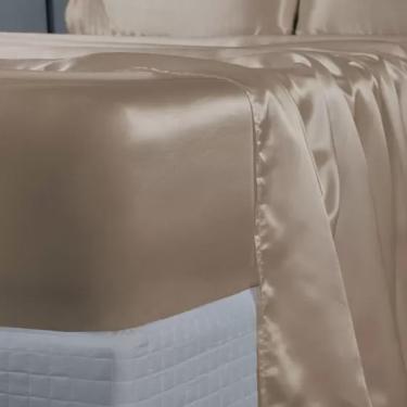 Imagem de Jogo de Lençol King de Cetim Charmousse Lençol de Baixo c/ Elástico com Vira Virol Completo - 4 Peças