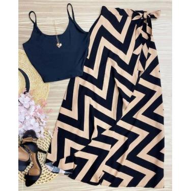 Imagem de Conjunto Saia Envelope Transpassada E Cropped Fashion Moda Verão top G