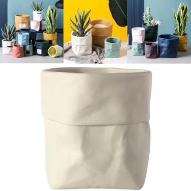 Imagem de Boxonly Vaso de plantas de interior, vaso de cerâmica de 10 cm (pequeno) com orifício de drenagem e almofada de malha – Vaso de flores decorativo moderno com pires anexados, perfeito para casa e