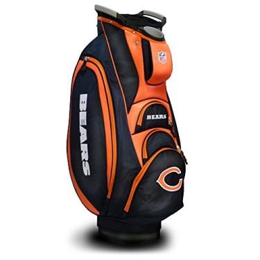 Imagem de Team Golf Bolsa para carrinho de golfe NFL Chicago Bears Victory, top de 10 vias com alça dupla integrada e poço externo para putter, bolso térmico, alça acolchoada, suporte de guarda-chuva e capa de chuva removível