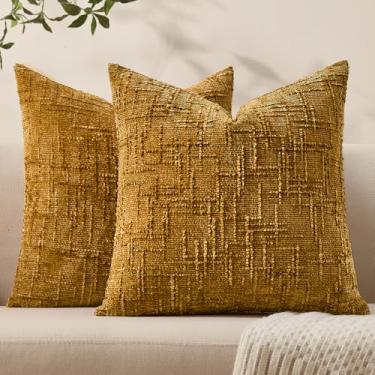 Imagem de Capas de almofada decorativas de verão para sofá 66 x 66 conjunto de 2 capas de almofada de chenille macias amarelas com textura neutra boho para decoração moderna de casa de fazenda, sofá, quarto