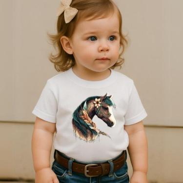 Imagem de Camiseta Feminina Infantil Estampa Cavalo Modinha Nova Tendência Premi