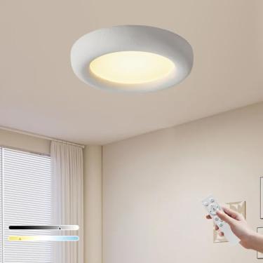 Imagem de JAYMP Luz de teto moderna para sala de jantar cozinha ilha luz corredor restaurante lâmpada, base japonesa estilo wabi-sabi luminária em forma de ninho de pássaro (branco, D55xH11cm)