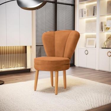 Imagem de Poltrona Moderna para Sala de Estar resistente tecido veludo confortável pés de madeira MOBLAN decor (TERRACOTA)