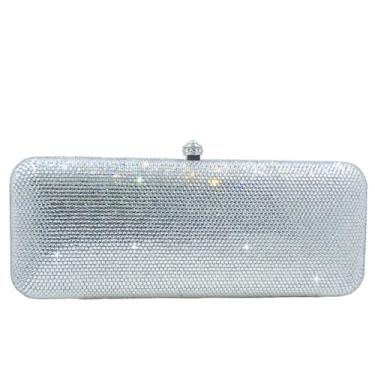 Imagem de Boutique De FGG Bolsa clutch com strass, formal, noite, minaudiere, bolsas de mão de cristal para mulheres, casamento, formatura, mini, Prata, Mini