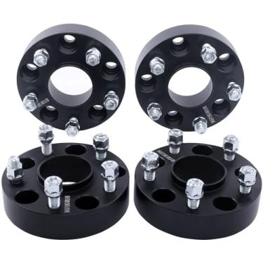 Imagem de DCVAMOUS Espaçadores de roda Hubcentric 5 x 5 pretos 4 peças 1,5 polegadas com parafusos de 1/5.1 cm compatível com Jeep 5 Lug 5x127 para JK Wrangler 2007-2018 (não JL) | 1999-2010 WJ WK Grand