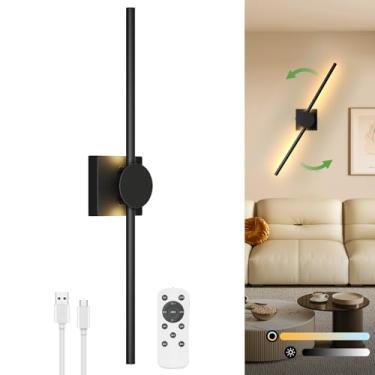 Imagem de zemty Apliques De Parede Operados Por Bateria, Luzes Recarregáveis Sem Fio Com Rotação 360° E Controle Remoto, Arandela Preta Regulável Selecionável 3 Circuitos Para Corredor, Sala Estar, Quarto