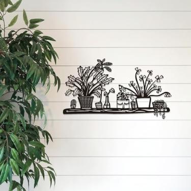 Imagem de Xedatric Arte de parede de plantas - Decoração de parede de flores de metal com vasos, escultura boêmio botânica moderna para interior/exterior (60 x 29,5 cm) - Decoração de casa floral rústica