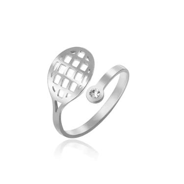 Imagem de Raquete de tênis simples CZ com envoltório aberto de aço inoxidável para mulheres e homens, minimalista, esportiva, polegar, ajuste confortável, anel de dedo ajustável, joia empilhável, presente para