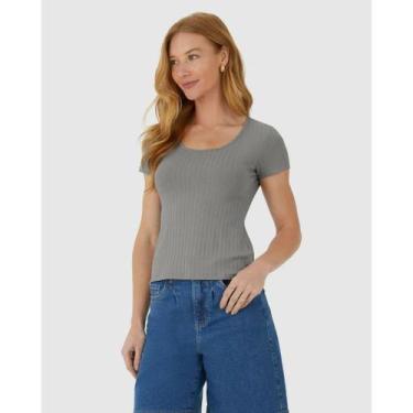 Imagem de Blusa Feminina Viscose Stretch Canelada Malwee Ref. 50615, Cinza 70204