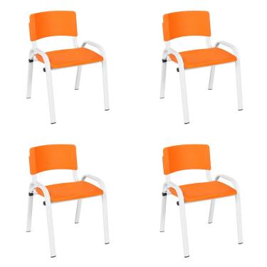 Imagem de Kit 4 Cadeiras Escolares ISO Infantil Base Branca Estrutura Metálica