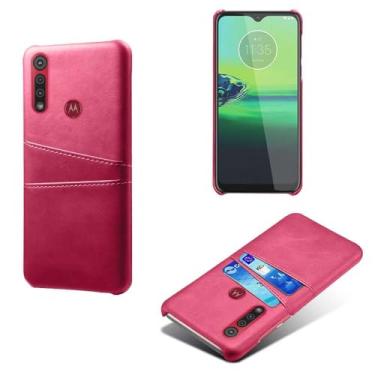 Imagem de Capas Compatível com MOTO One MACR0,tampa protetora de couro falso,design de saco de cartão com 2 fendas de cartão atrás,proteção anti-impressão digital e anti-gota-Rose Red