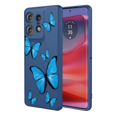Imagem de KOARWVC Capa de celular para Moto Edge 50 Pro, design bonito com estampa de borboleta, capa protetora fina de TPU macio para Motorola Edge 50 Pro, borboleta azul