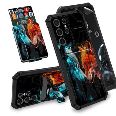 Imagem de BREIDMKFM Capa para Samsung Galaxy S24 Ultra com protetor de tela, suporte e suporte para cartão, capa híbrida à prova de choque de camada dupla destacável para Samsung Galaxy S24 Ultra, lobo laranja