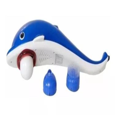 Imagem de Massageador Elétrico Corporal em Formato de Golfinho, 40cm, Vermelho e Azul, com 3 Acessórios
