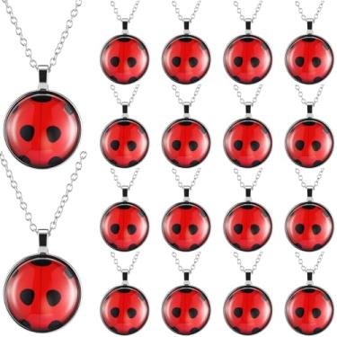 Imagem de Ecally 18 Pcs Ladybug Necklace Ladybug Party Favors Birthday Decorations Birthday Supplies Goodie Gifts Bulk Red Black Necklace Pinata Baby Shower Supplies