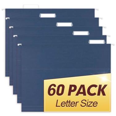 Imagem de HERKKA Pastas de arquivo suspensas, pacote com 60 pastas suspensas reforçadas tamanho carta, projetadas para arquivos volumosos, armário de arquivo, abas ajustáveis de corte 1/5 (azul)