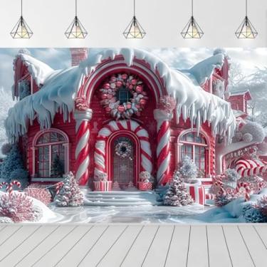 Imagem de Sweet Christmas Candy Gingerbread House Pano de fundo para sessão de fotos Candyland Inverno Floco de Neve Crianças Recém-nascidos Chá de Bebê Decoração de Festa de Aniversário Fundo Festivo de Natal