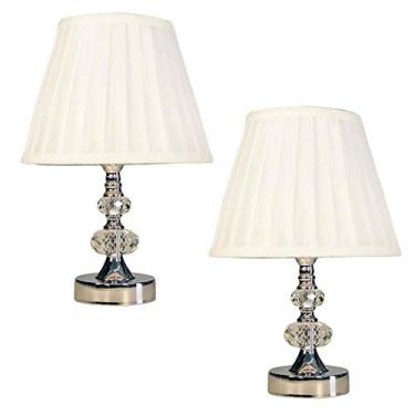 Imagem de Kit Abajur Cristal Vidro Toque 2 Peças Mesa Decoração Sala Quarto com Cúpula Drapeada 35cm Ref. 302