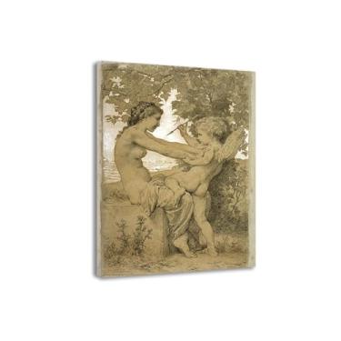 Imagem de LXURY Bouguereau.A Young Girl Defending Herself Against Eros. Reprodução de pinturas famosas. Arte de parede em tela. Pôsteres e impressões. Imagem para decoração de casa 30 x 42 cm Moldura interna