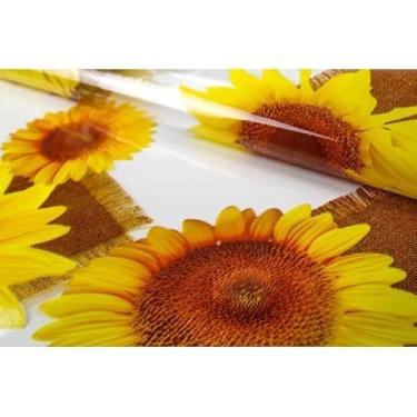 Imagem de Toalha de Mesa de Plástica Forro de mesa cristal estampada e impermeável, para mesas 4,6,8 cadeiras(Girassol Luxo,4 cadeiras 1,50x1,40)