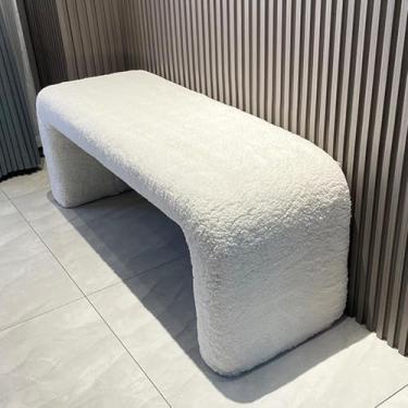 Imagem de Pufe De Caxemira De Cordeiro Fuzzy Beh, Cama De Quarto Estofada, Mesa De Café Retangular, Banco De Descanso Para Os Pés Moderno Para Entrada/sala De Estar, Khaki, 80x40x45cm(31x16x18")