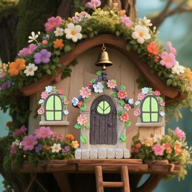 Imagem de Porta de fada e janelas para árvores ao ar livre, porta de jardim de fadas que brilha no escuro para tronco de árvore, kit de acessórios em miniatura para gnomo, quintal ao ar livre, toco, gramado