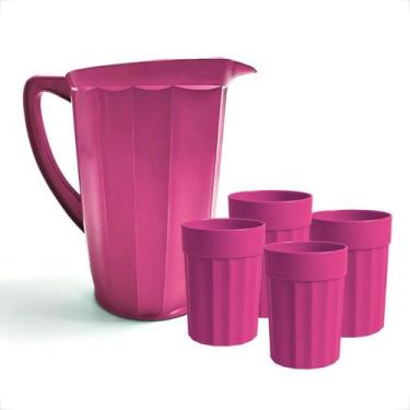 Imagem de Kit Jarra e Copos Plásticos 350ml para Suco Água Bebidas Frias - Grupo