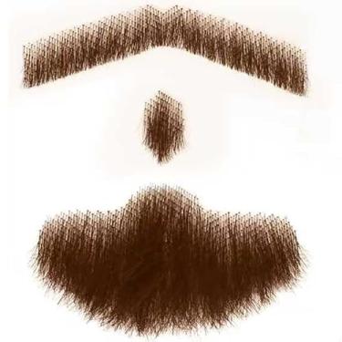 Imagem de TOLHYUN Bigode falso, barba falsa, realista, 100% cabelo humano, cavanhaque amarrado à mão, barba falsa, renda, bigode falso invisível para vestir o Dia das Bruxas, maquiagem masculina (marrom escuro)
