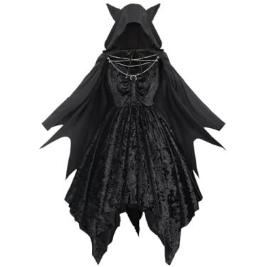 Imagem de FCCAM Fantasia de morcego feminina aconchegante com capuz capa de morcego com orelhas peludas fantasia de Halloween adulto G