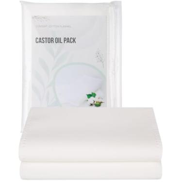 Imagem de Embalagem de óleo de rícino de 2 peças, pano de flanela de algodão orgânico para óleo de rícino, compressa térmica calmante reutilizável para fígado, estômago, abdômen, articulações, 40 x 18 cm,