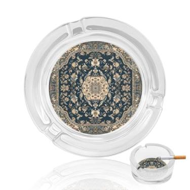 Imagem de Cinzeiro de vidro de cristal de combinação de cores tradicionais, cinzeiro redondo de vidro resistente, cinzeiro portátil decorativo moderno para uso em casa, escritório, interior, exterior, pátio