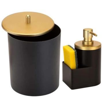 Imagem de Kit Organizador Pia Cozinha Lixeira Bancada 5L e Dispenser de detergen