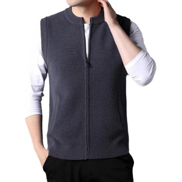 Imagem de Colete De Malha Masculino - Outono Inverno Moda Malhas Cardigan Suéter Colete Masculino Retrô Sem Mangas Casual Roupas Clássicas Tops De Escritório De Negócios, Grey, M