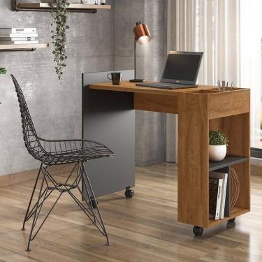 Imagem de Mesa Escrivaninha Módulo 2 Office Alessa Lukaliam Móveis Amêndoa - Chumbo Amêndoa - Chumbo