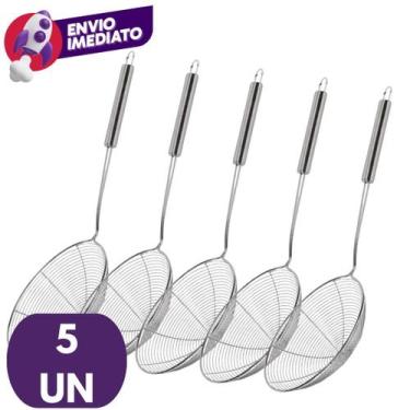 Imagem de Kit 05 Escumadeira Aramada Redonda Peneira Espumadeira Para Fritura Pa