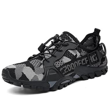 Imagem de TANGYUGEN Tênis aquático masculino feminino para caminhada ao ar livre secagem rápida praia aqua sapatos viagem trekking caminhada escalada tênis, Cinza camuflado, 16.5 Women/16 Men