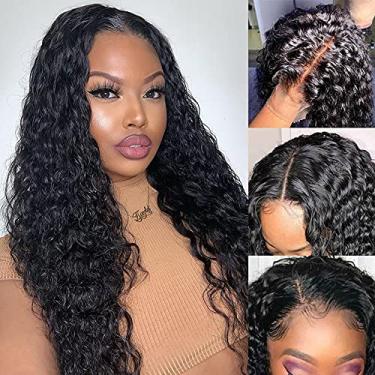 Imagem de Perucas de cabelo humano ondulado 10 x 10 cm pré-aparadas, densidade 150% brasileiro molhado e ondulado virgem cabelo humano perucas para mulheres negras, peruca de cabelo humano encaracolado com baby hair cor natural 76 cm