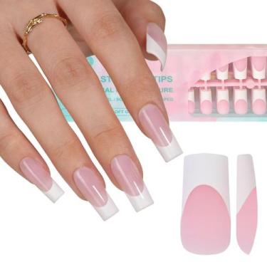 Imagem de Gel Nail Tips Misssix French Long Square Pink 240 unidades