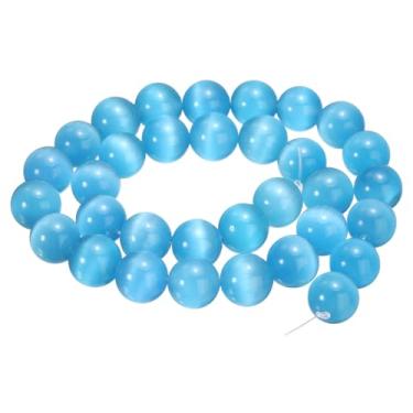 Imagem de HARFINGTON 32 contas de pedra olho de gato azul 12 mm contas redondas lisas de cristal de pedra preciosa solta para fazer joias, pulseiras, colar, brincos, faça você mesmo